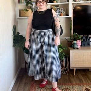 Black & White Gingham loose pants with Elastic Waist